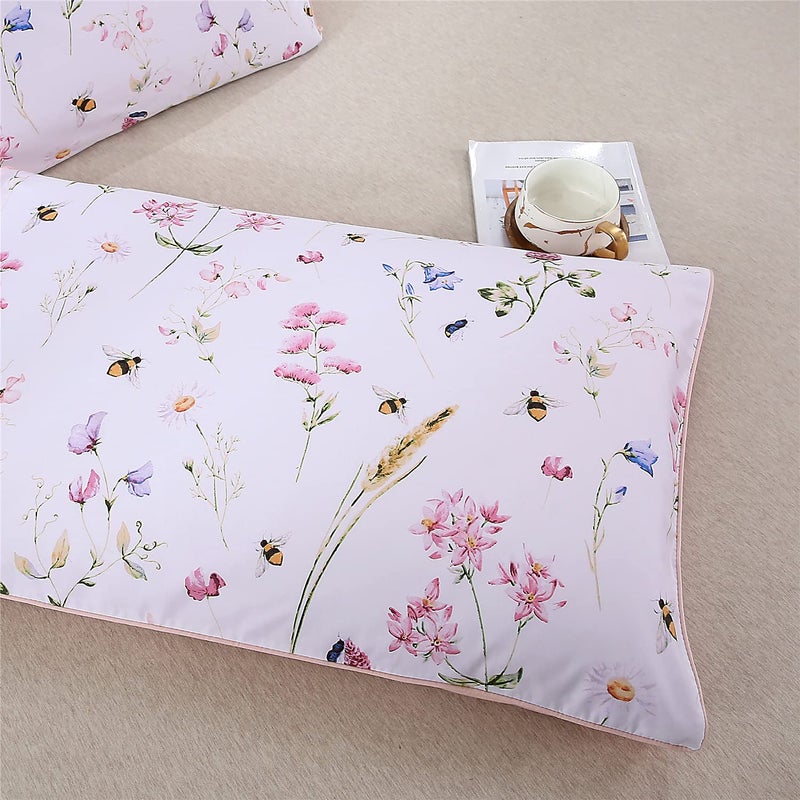 YOUSA YOU SA 100% Cotton Pillowcases Set of 2 Flowers Pattern Bed Pillow Covers Envelope Closure End Bees Pink Pillow Case (King,Color-10) - Image 3
